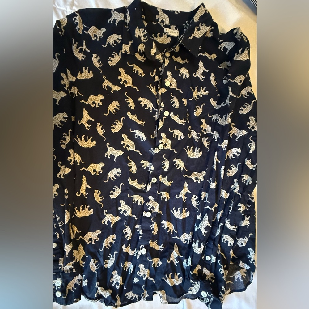 Navy leopard button down - size Lg. EUC